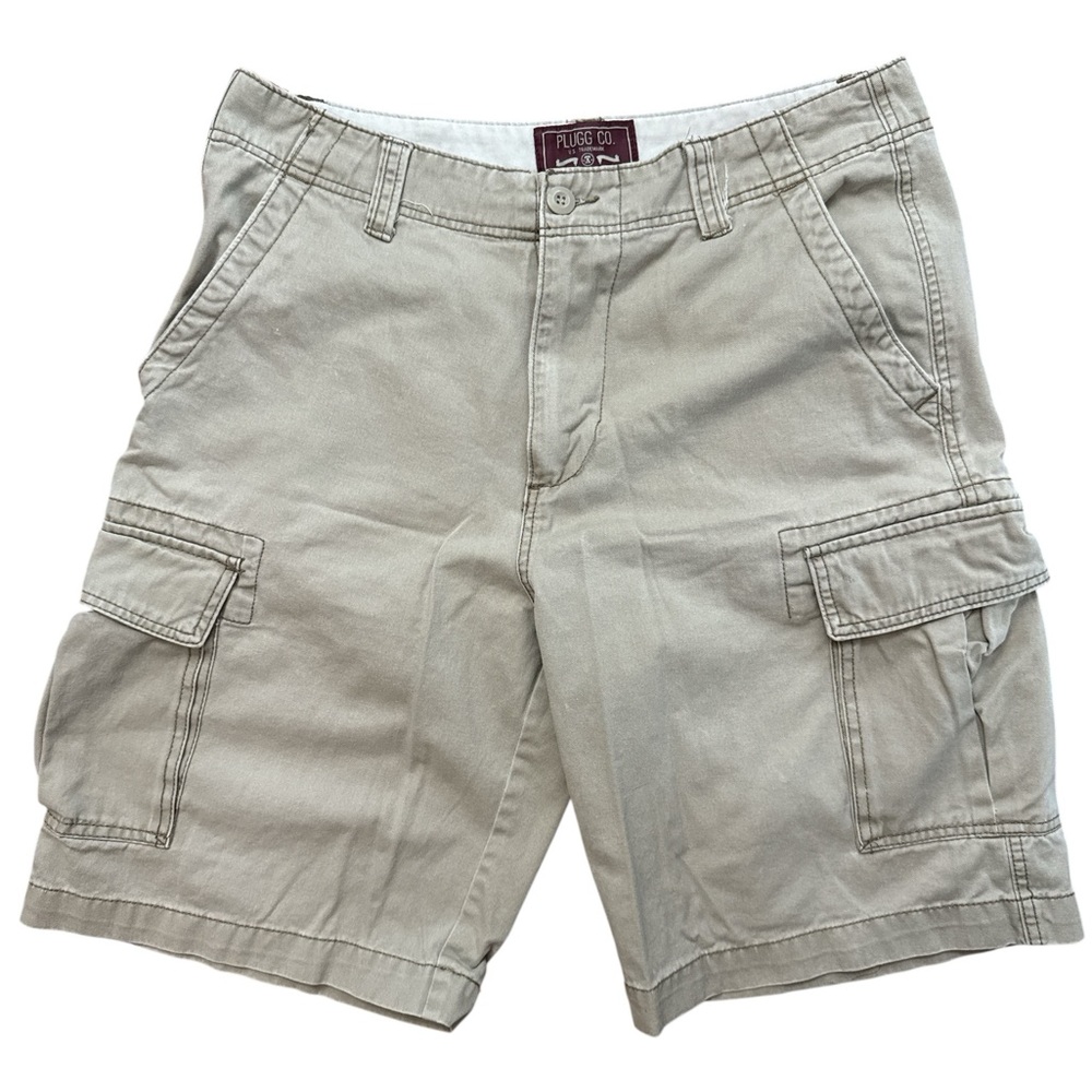 Plugg Cargo Shorts Y2K Men’s‎ Skater Style Shorts Cargo Pockets Tan Size 34